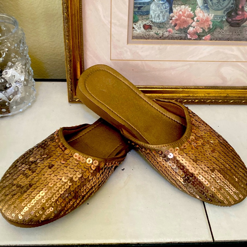 Copper bronze sequins slippers slides size 10